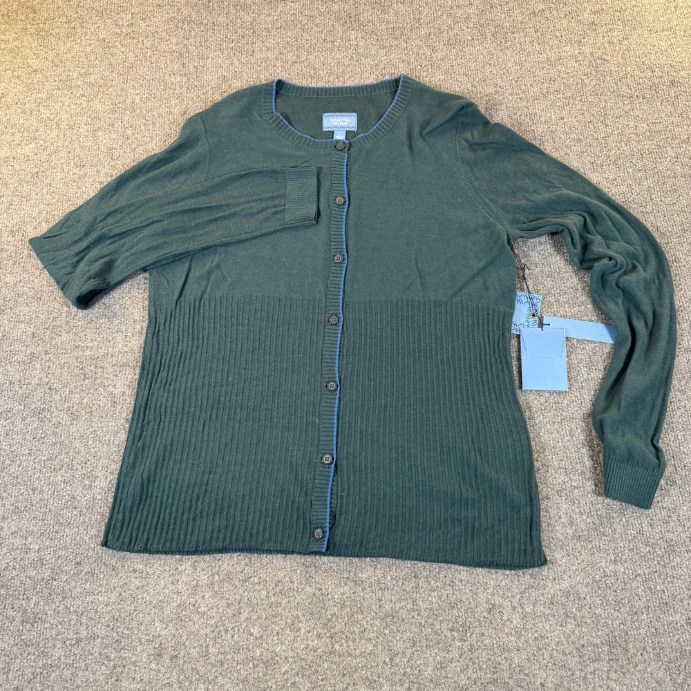 Simply‎ Vera Vera Wang Womens Green Ribbed Cardigan Sweater Large NWT 3294